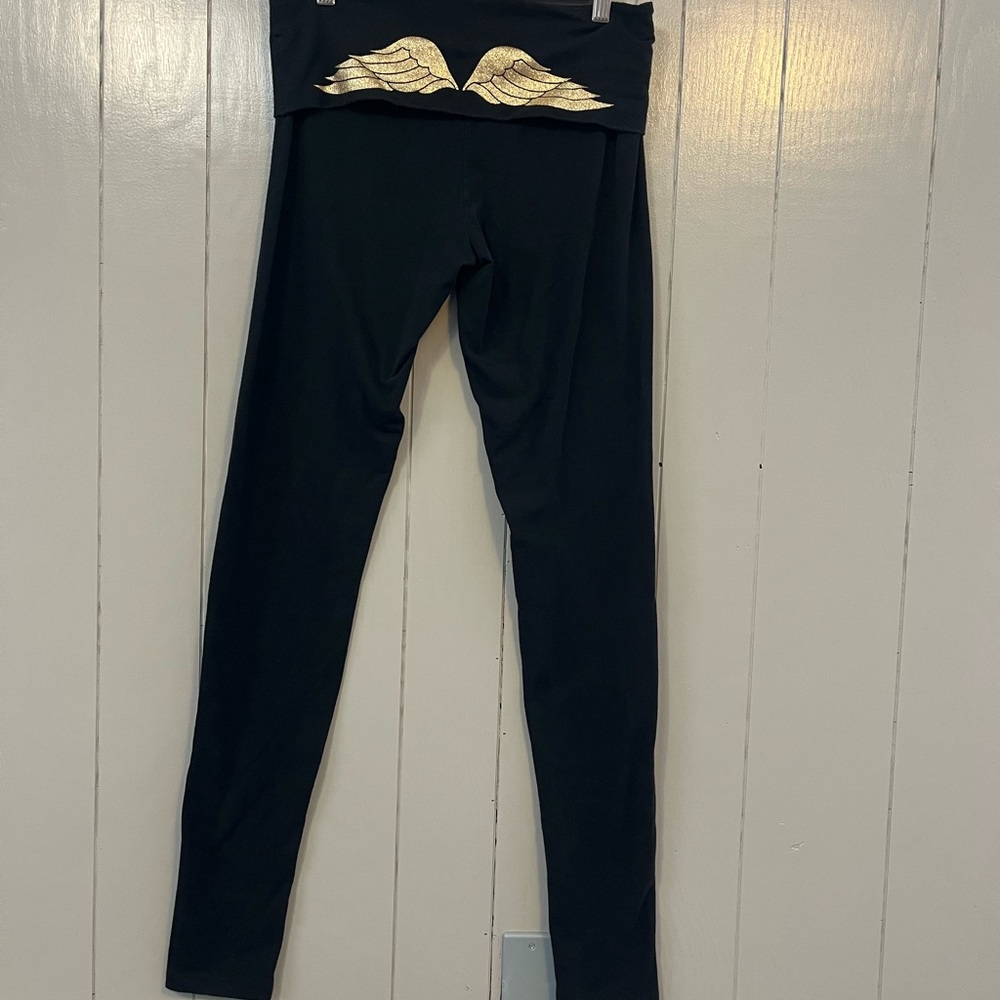 Y2K Fold Over Ankle Gold Angel Wing Leggings Size Medium